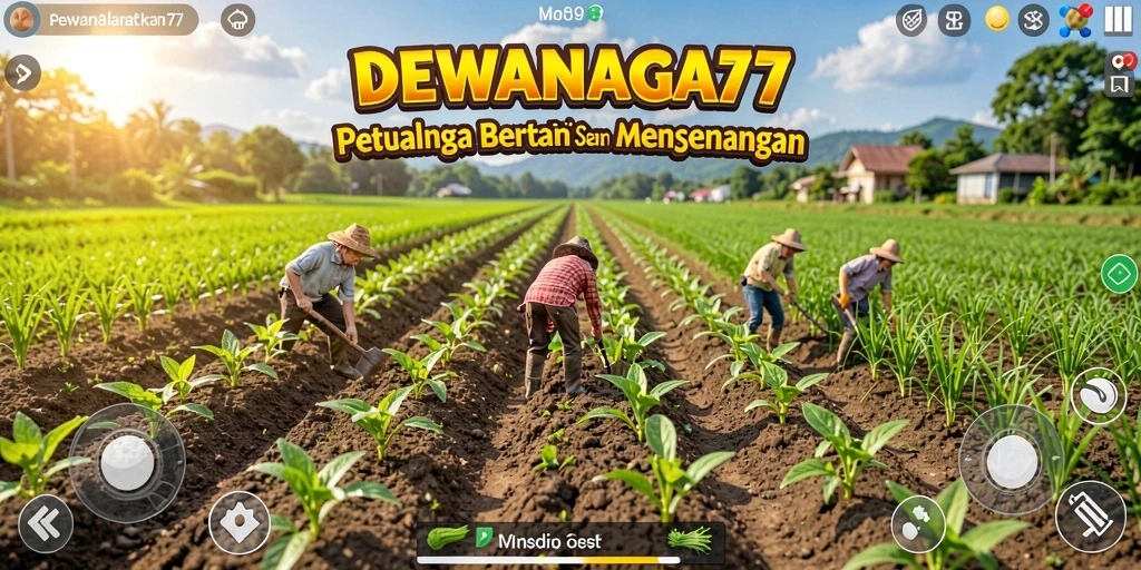 Screenshot gameplay DEWANAGA77 menampilkan ladang subur yang siap dipanen.