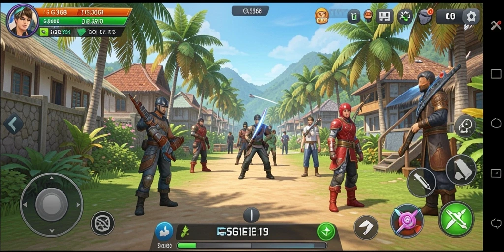 Screenshot menunjukkan pengalaman gameplay dalam dunia simulasi yang interaktif.