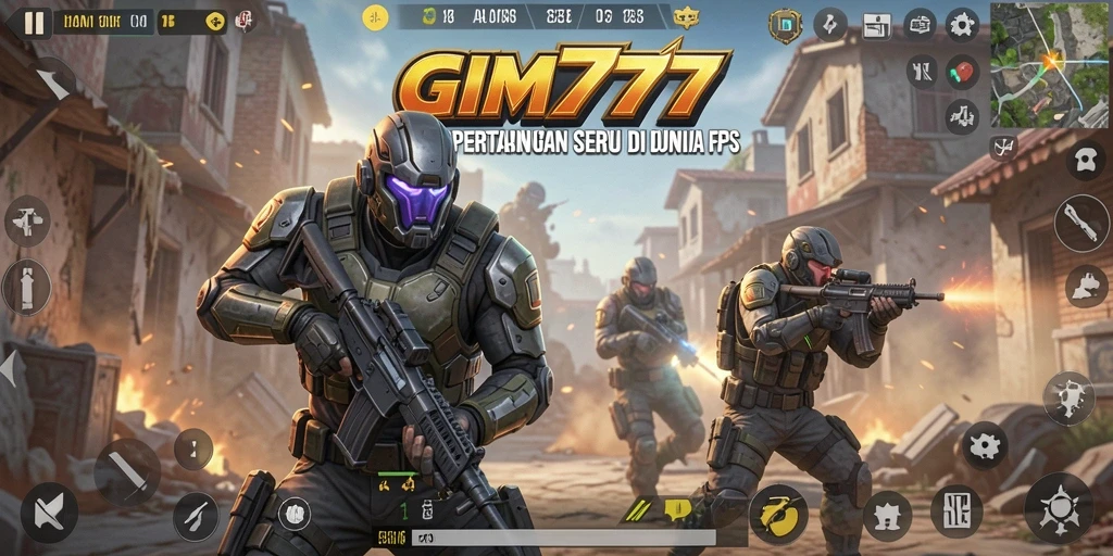Tampilan dinamis gameplay GIM777 dengan aksi FPS yang intens.