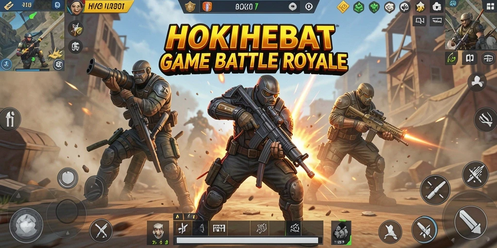 Screenshot utama HOKIHEBAT menampilkan pertempuran seru di medan perang.