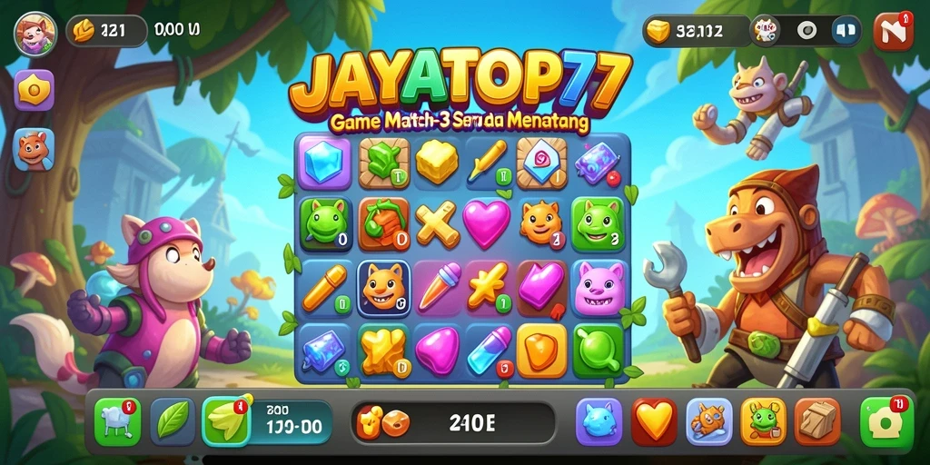 Screenshot gameplay <strong>JAYATOP77</strong> menampilkan pertandingan seru dalam level Match-3.