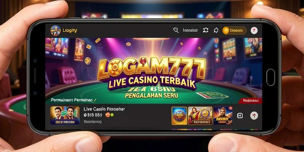 Gameplay langsung LOGAM777 dengan dealer profesional di layar.