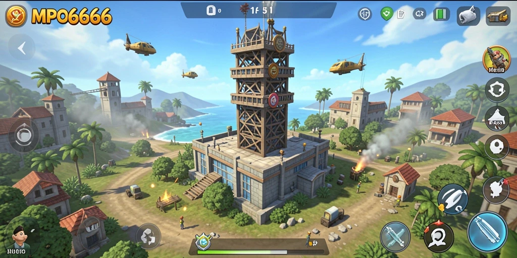 Tampilan gameplay menarik dari <strong>MPO666</strong> dengan menara yang menghalau gelombang musuh.