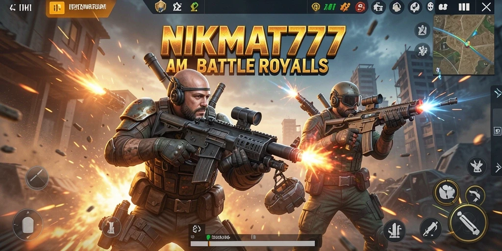 Tangkapan layar NIKMAT777 menampilkan aksi seru dalam pertempuran Battle Royale.
