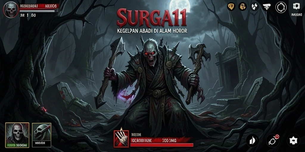 Tangkapan layar utama SURGA11 menampilkan suasana mencekam dalam gameplay horor.