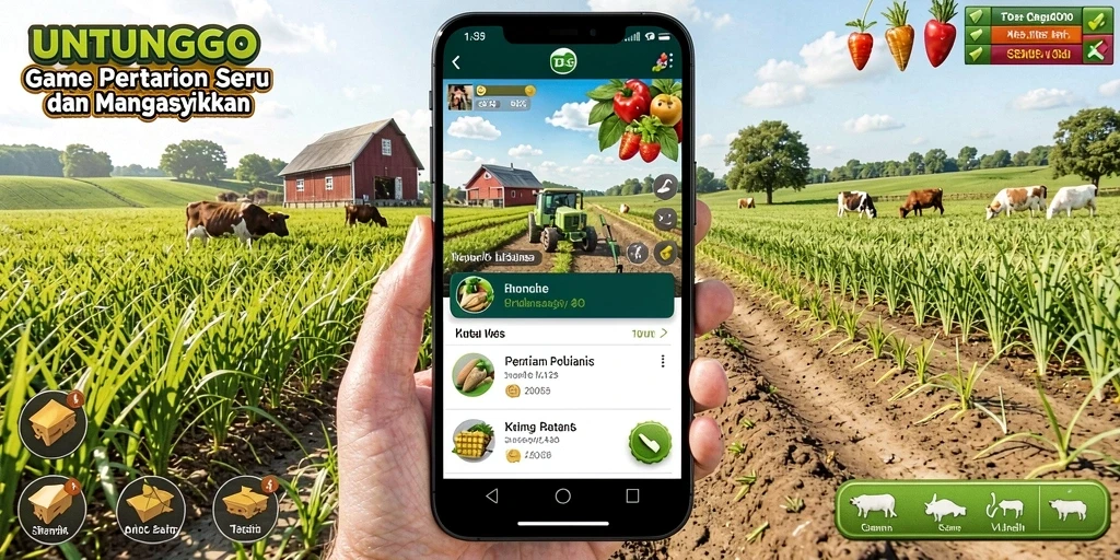Screenshot gameplay UNTUNGGO yang menampilkan aktivitas bertani.